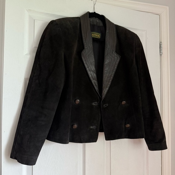 Vintage 1980s Danier black suede leather cropped blazer jacket - size Small (S) - Picture 3 of 5